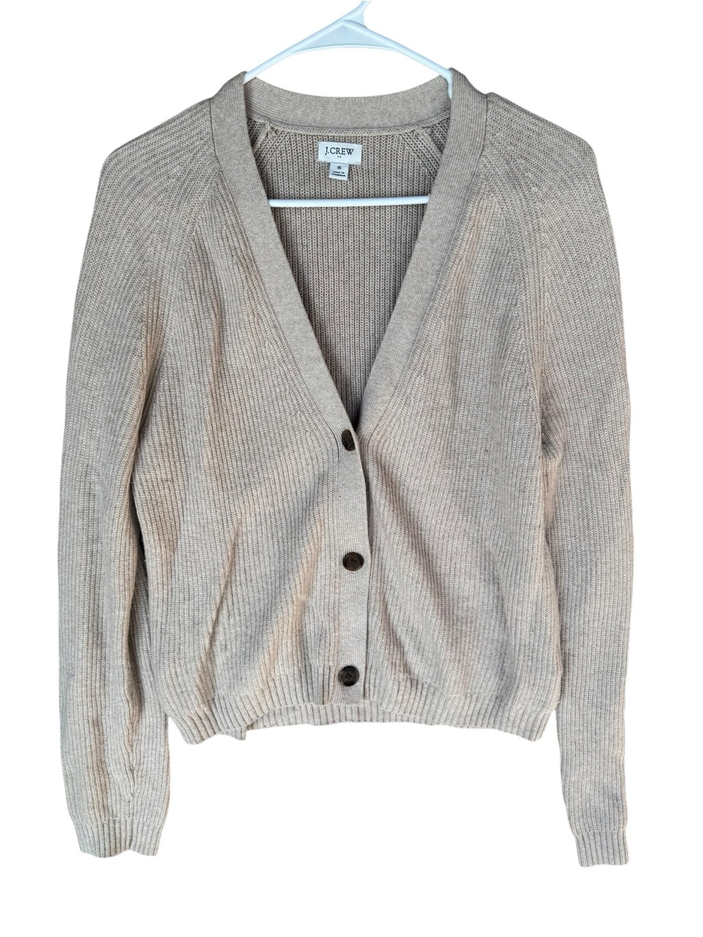 J. Crew Women's Light Beige Ribbed V-Neck Button Cardigan